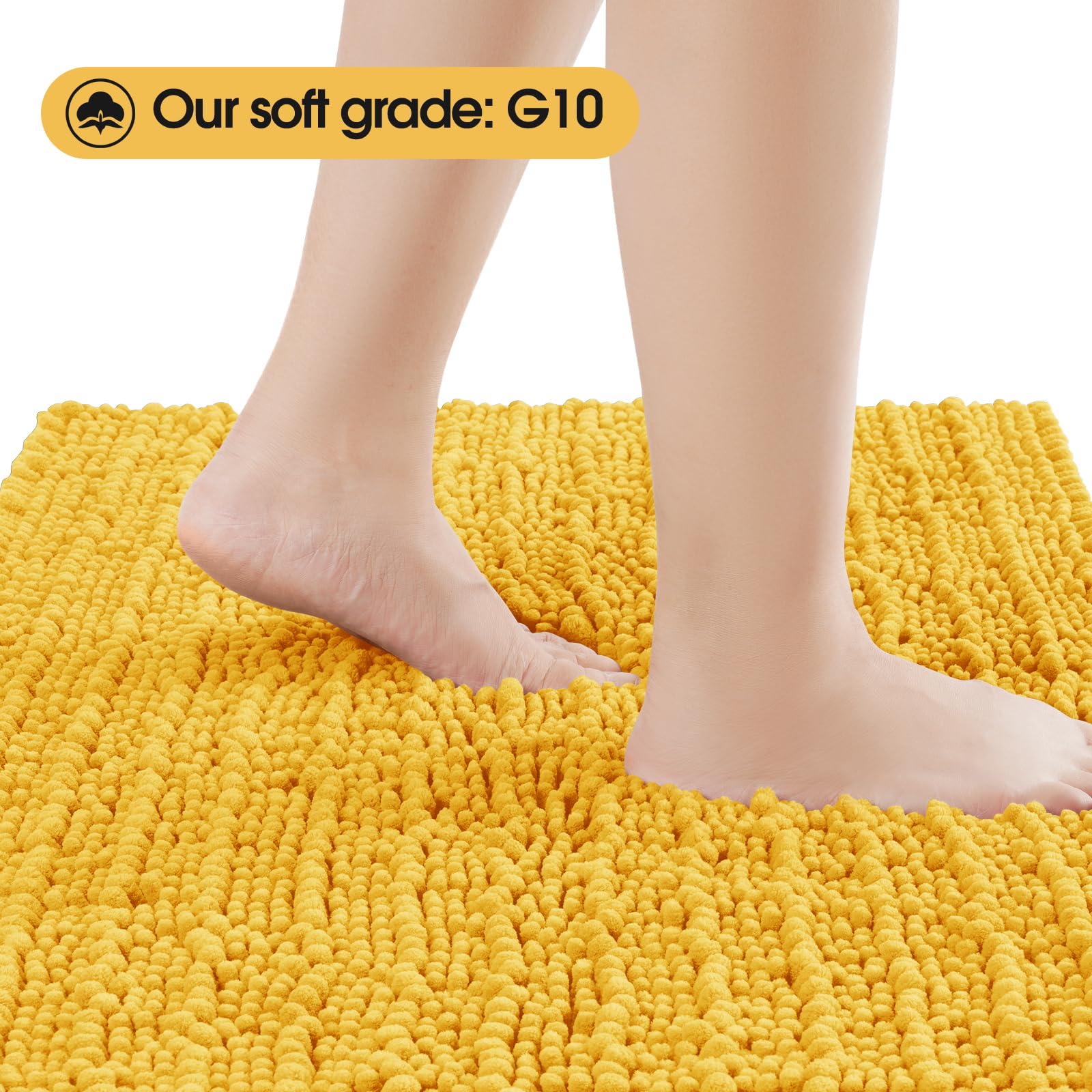 Accumtek Upgrade Extra Large Gold Bathroom Rug Set 3 Pieces Ultra Soft, Thick Absorbent Bath Mats, Non Slip Chenille Toilet Mat